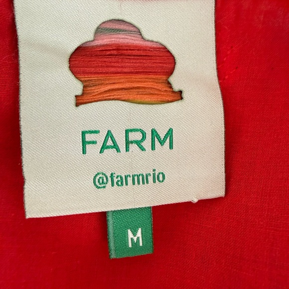 FARM Rio Pineapple Embroidered Puff Sleeve Blouse Top Red Cotton Size Medium - Picture 7 of 8